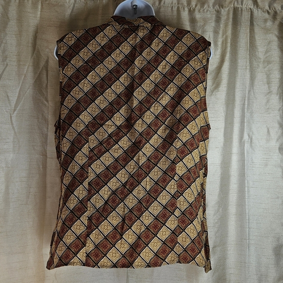 NWOT Casual Corner red tan gold print silk blouse top Womens 12 - Picture 4 of 8
